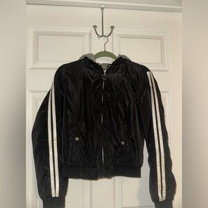 Black Bomber Jacket with White Stripes